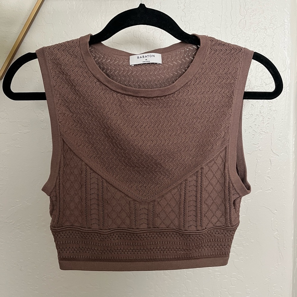 Aritzia Babaton Brown Pointelle Sweater Tank